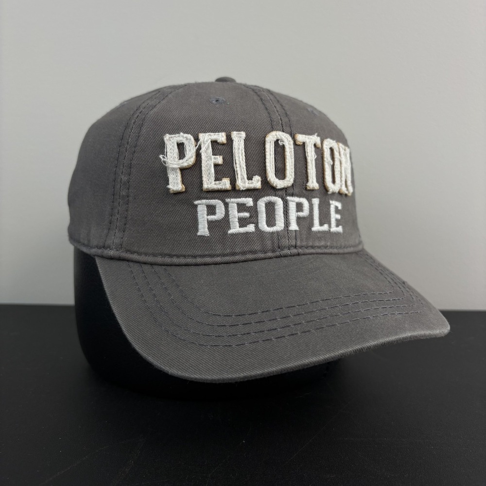 Peloton People Fitness Distressed Hat Grey Embroidered Cap Strapback Adjustable